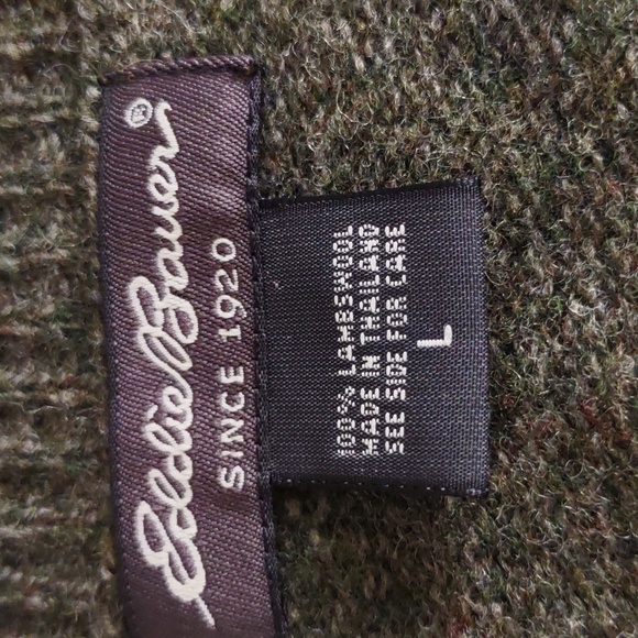 Eddie Bauer Large 100% Lambswool Olive Green V-Neck Sweater - Picture 3 of 12